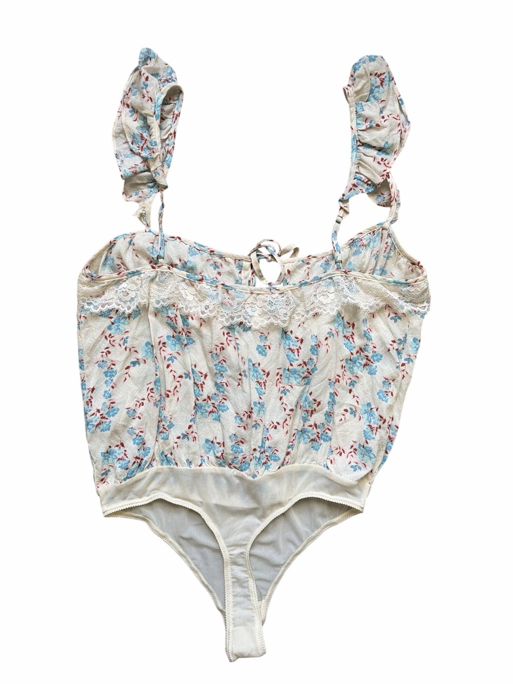 FREE PEOPLE Take It Away Bodysuit Ivory Blue Red Floral Size S NWOT - Picture 5 of 5